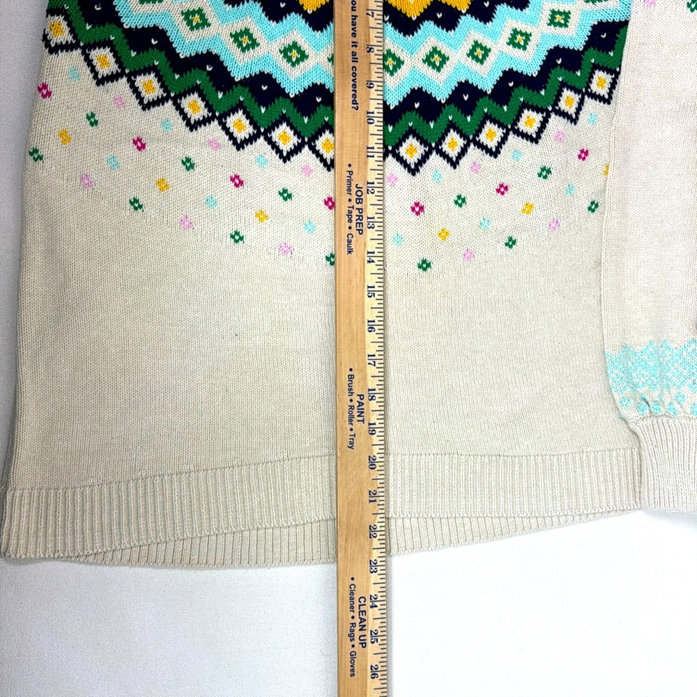 Crown & Ivy Cream Fair Isle Crew Neck Sweater Size M Long Sleeves Colorful Warm - Picture 7 of 8